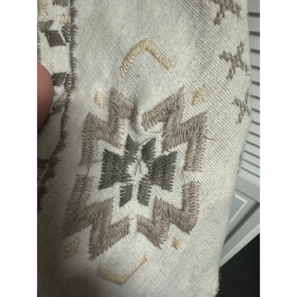 Lucky Brand Lucky Lotus Beige Cream Aztec Embroidered Knit Wrap Cardigan‎ L - Picture 6 of 7